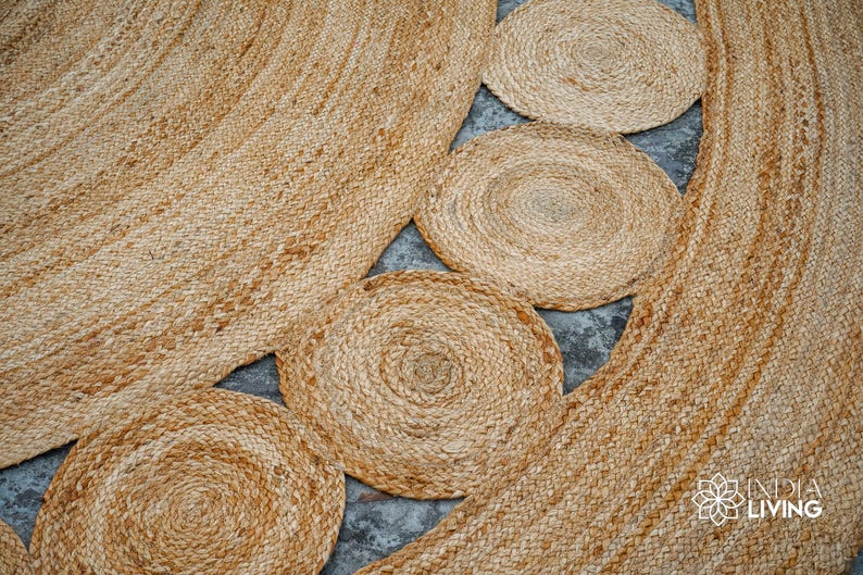 Natural Round Bohemian decor Jute Rug - Hand Braided Sustainable eco Friendly Circular placemat, boho room decorative image 10