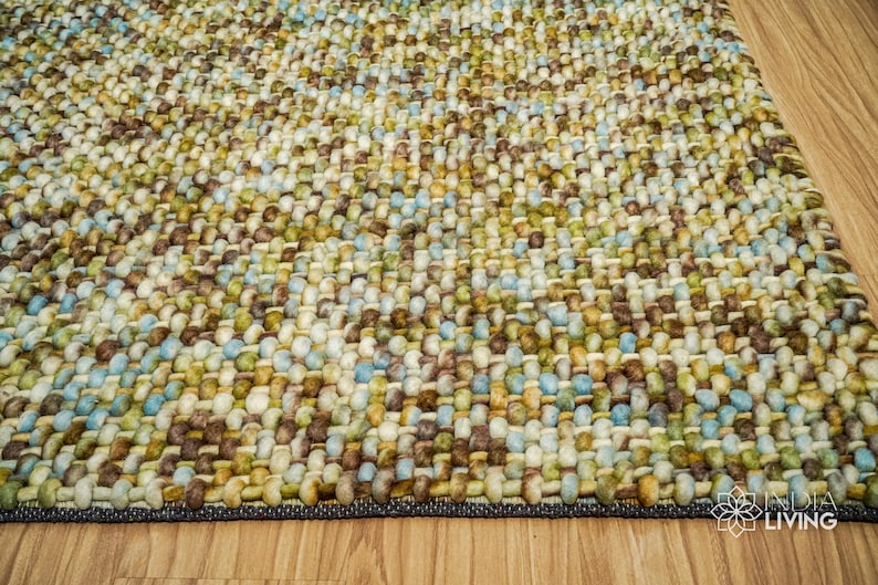 Handwoven Basket Weave Chunky Wool Rug - Multi Tonal Thick Pile, Custom made image 2