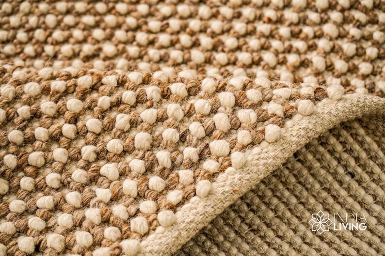 Bumpy Wool Rug Beige White Chunky Looped Wool Rug - Scandinavian Hand Made Fluffy Soft ...