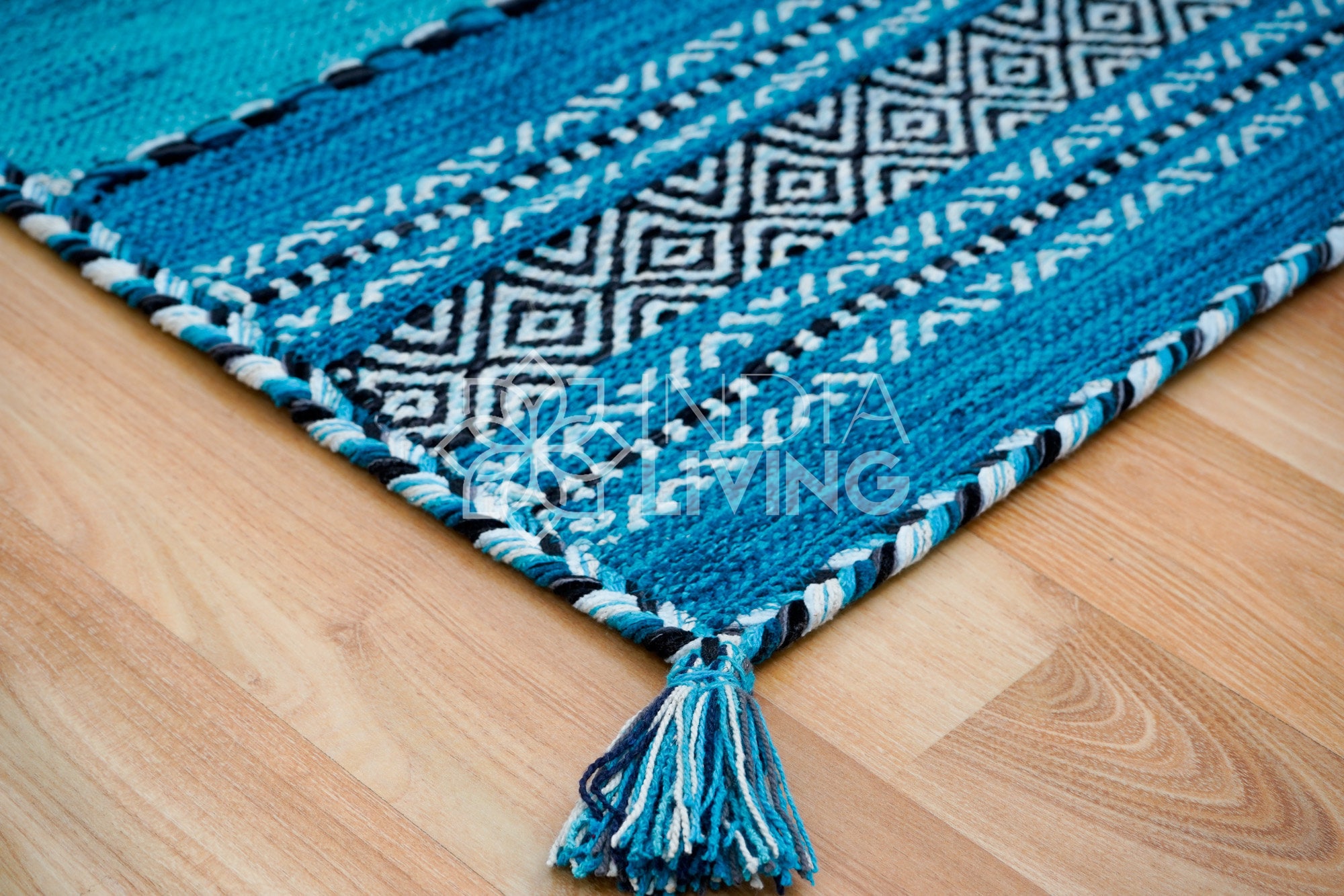 Teal Blue Kilim Rug, Indian Handmade, Vintage, Aesthetic Room