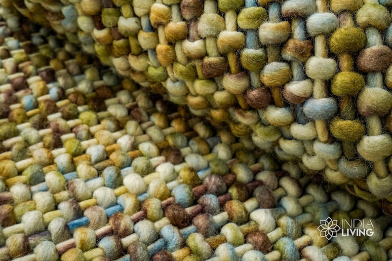 Handwoven Basket Weave Chunky Wool Rug - Multi Tonal Thick Pile, Custom made image 1