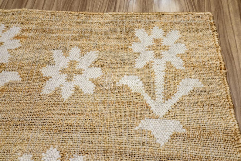 Natural Floral Jute Rug, Contemporary Boho Decor, Flower Pattern, Eco-Friendly Flat Weave image 15