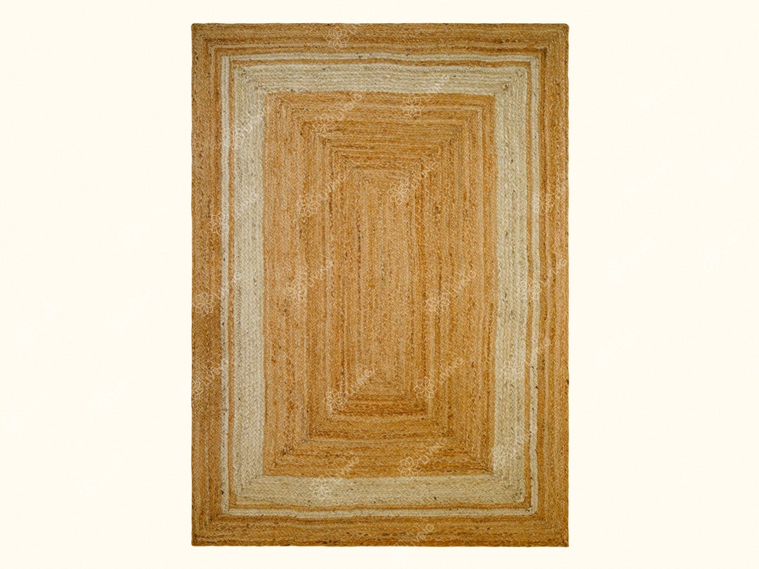 White Bordered Natural Jute Hemp Rug - Handcrafted Eco-friendly ...