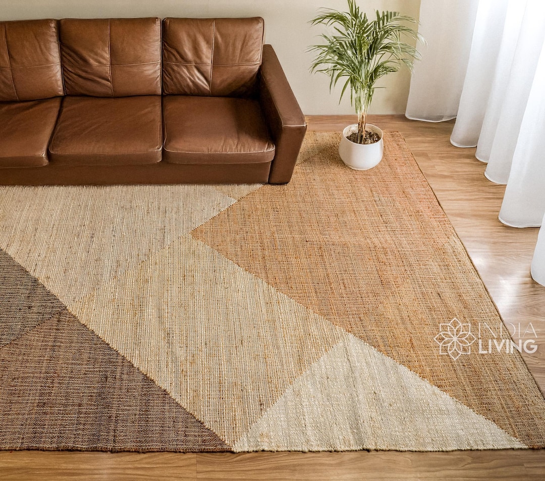 Modern Abstract Earthy Tone Natural Jute Rug, Handwoven Modern Flat ...