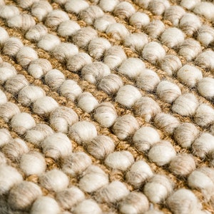 Hand Woven Loop Chunky Camel Beige Scandinavian Indoor Wool Jute Rug, Cozy Felted wool taupe Rug, Pet-Friendly, Customize in any size