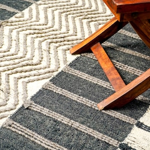 Hand woven Modern Scandinavian decor Abstract style Striped Flat weave premium Grey wool area rug, Custom made in all sizes