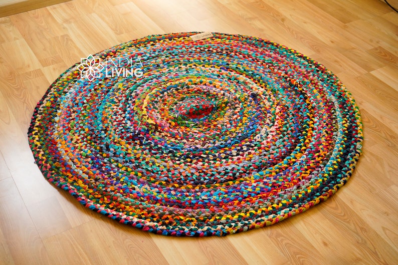 Rubd Rag Rug Designs Chindi Braided Round Rag Rug, Rainbow Rug, Colourful Boho Mat, Custom ...