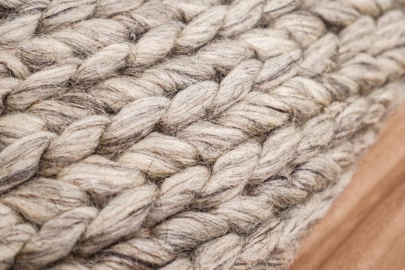 Chunky Cable Knit Wool Rug, Braided Natural Gray Custom Made ...