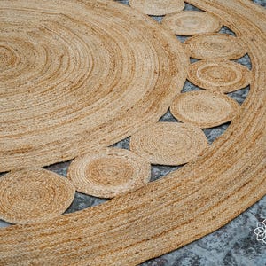 Natural Round Bohemian decor Jute Rug - Hand Braided Sustainable eco Friendly Circular placemat, boho room decorative image 7