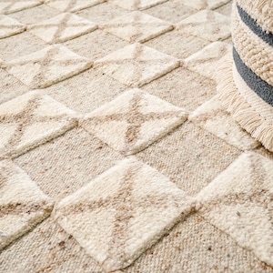 Abstract Scandinavian Style Hand spun Taupe wool rug - Hand knotted Modern Geometric decor Luxury wool rug - Customization available