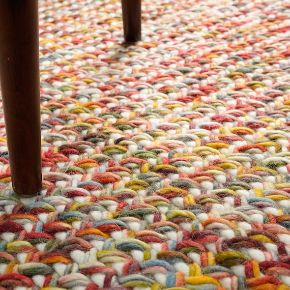 Rainbow Knit Chunky Wool Rug, Handwoven Thick Pile Cozy , Custom made