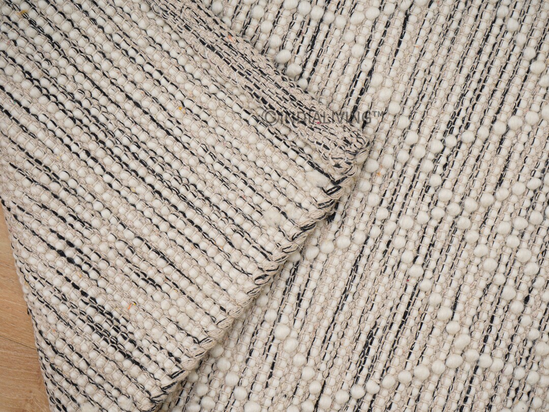 Beige Textured Knotted Wool Rug, Chunky Wool Rug, Nordic Decor Carpet