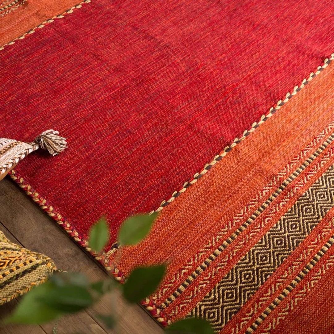 Red Kilim Rug Indian Artistic Handmade Moroccan Inspired Ethnic Living ...
