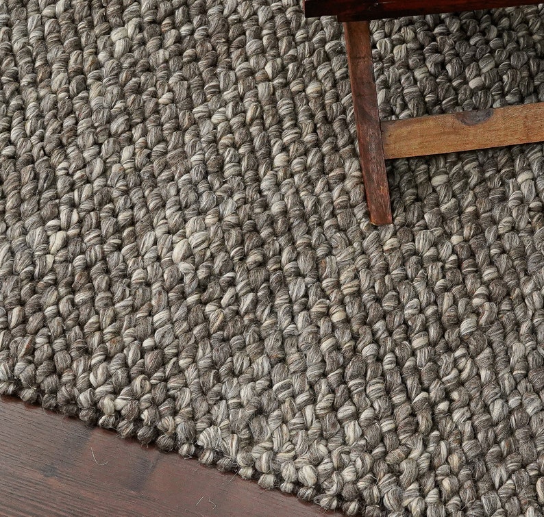 Bumpy Wool Rug Charcoal Brown Cashew Weave Chunky Looped Wool Rug, Handwoven Wool Cozy ...