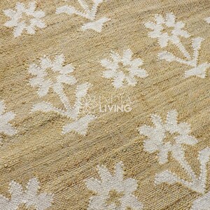 Natural Floral Jute Rug, Contemporary Boho Decor, Flower Pattern, Eco-Friendly Flat Weave image 13