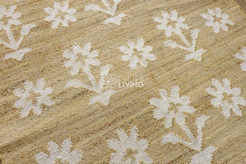 Natural Floral Jute Rug, Contemporary Boho Decor, Flower Pattern, Eco-Friendly Flat Weave image 13