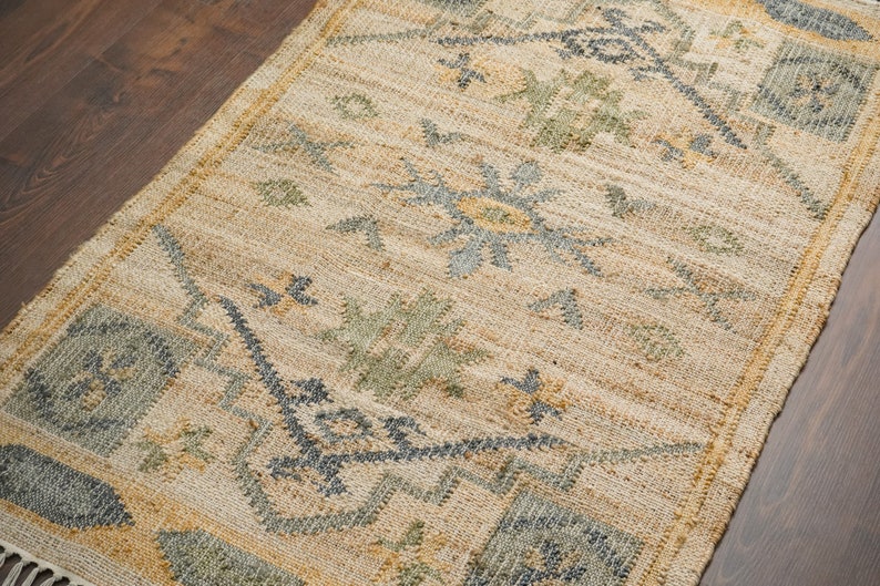 Alfombra de yute estilo boho verde salvia natural tejida a mano, alfombra de yute de decoración escandinava de estilo marroquí, hecha a medida en todos los tamaños imagen 6