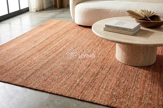 Orange Chevron Flat Weave Jute Rug : Handwoven Custom made Abstract Geometric Style