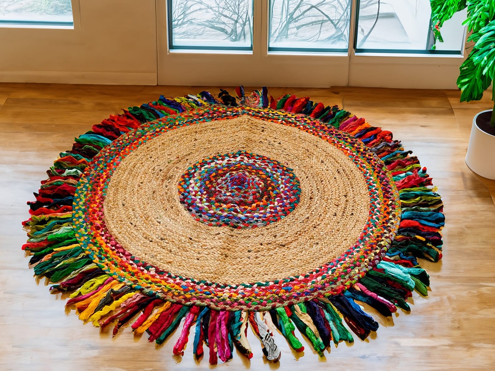 Jute Rag Braided Boho Rug, Jute Chindi Mat, Jute Hemp Carpet, Outdoor ...
