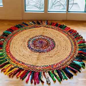 Jute Rag Braided Boho Rug, Jute Chindi Mat, Jute Hemp Carpet, Outdoor ...