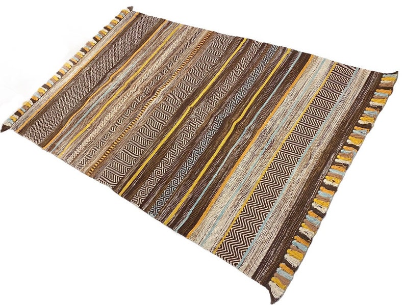 INDIAN COTTON KILIM Brown Rug New 4x6,2x3