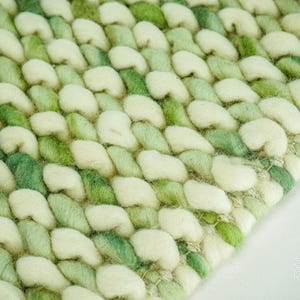 Green Wool Rug - Soft Cashew Weave Chunky Loop Handwoven, Cozy Scandinavian Style, Custom Sizes Available in New Zealand Wool