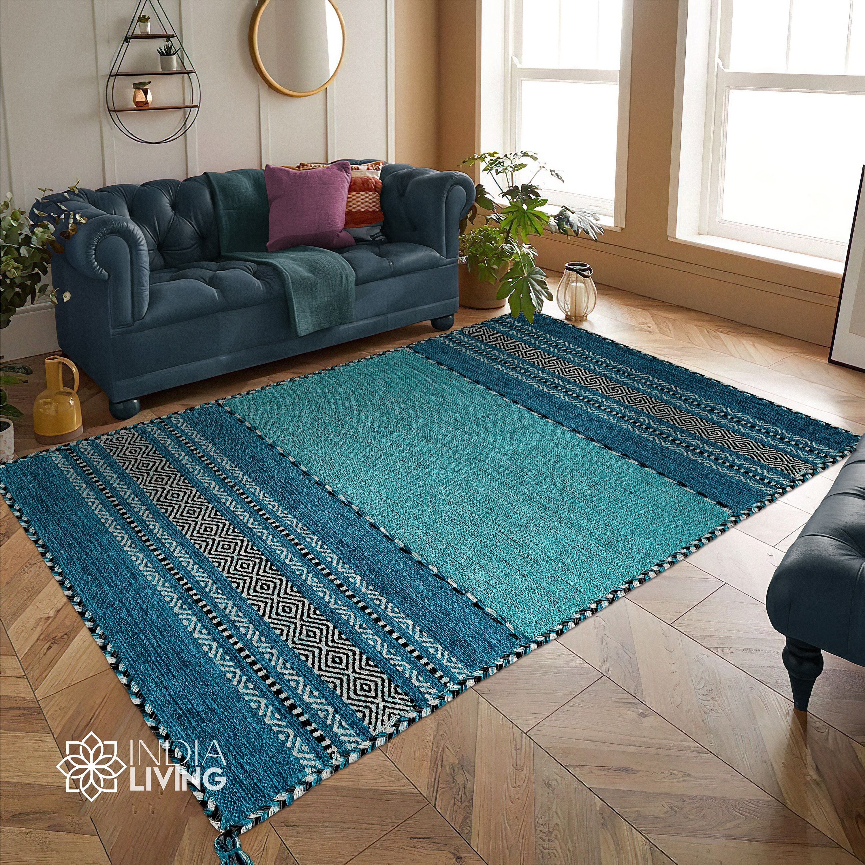  DESIHOM Teal Modern Non Slip Bathroom Rug - Absorbent