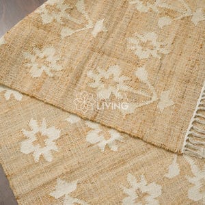 Natural Floral Jute Rug, Contemporary Boho Decor, Flower Pattern, Eco-Friendly Flat Weave image 11