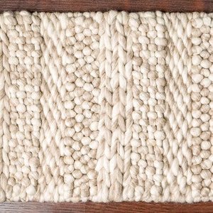 Handwoven Multi Patterned Chunky Scandinavian decor Indoor Wool Rug - Beige & cream, Customization available