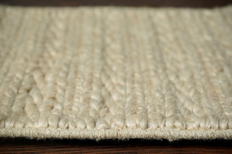 Wool Knit Rug Handmade Natural Braided Wool Rug - Cable Knit Style Neutral Textured ...