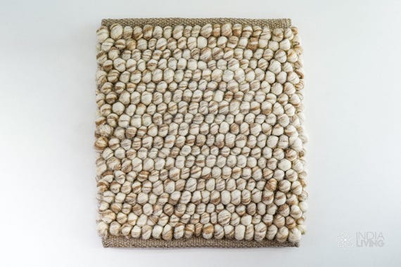 Handmade Chunky Wool Rug - Neutral Cozy Beige Ivory Textured, Scandinavian decor, Custom made