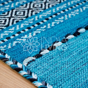 Teal Blue Kilim Rug, Indian Handmade, Vintage, Aesthetic Room Decor, Moroccan, Trending, Living Room Carpet, Hallway Runner, Aqua Blue Rug zdjęcie 7