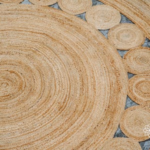 Natural Round Bohemian decor Jute Rug - Hand Braided Sustainable eco Friendly Circular placemat, boho room decorative image 9