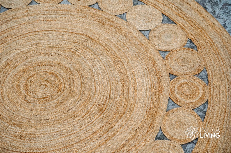 Natural Round Bohemian decor Jute Rug - Hand Braided Sustainable eco Friendly Circular placemat, boho room decorative image 9