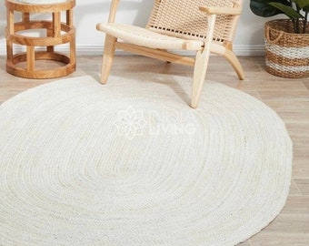 Alfombra ovalada de yute blanca - Sostenible, ecológica, hecha a medida, 4 opciones de color