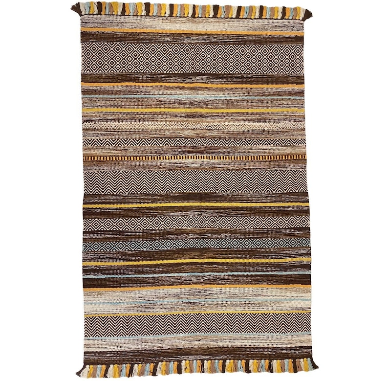INDIAN COTTON KILIM Brown Rug New 4x6,2x3