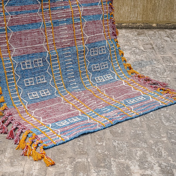 Handwoven Blue-purple Tribal Kilim Area Rug,Bohemian,PET yarn,Living area carpet,Unique decor,Oriental,Custom-made 3x5 4x6 8x10 9x12 10X14