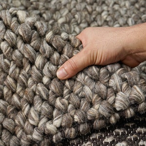 Charcoal Brown Cashew Weave Chunky Looped Wool rug, Handwoven wool cozy, Pet-Friendly High pile, Textured Premium wool rug, Custom made
