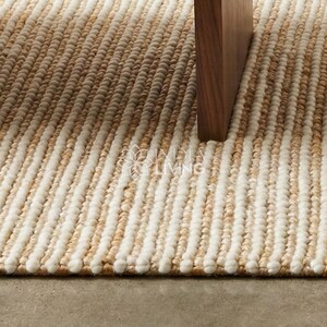 Natural Ivory Stripe Ribbed Chunky Wool Jute Rug : Handwoven Modern Scandinavian Style decor image 13
