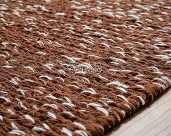 Chunky Knit Wool Rug - Handwoven Textured - Brown & White Custom Rug