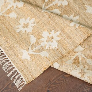 Natural Floral Jute Rug, Contemporary Boho Decor, Flower Pattern, Eco-Friendly Flat Weave image 4