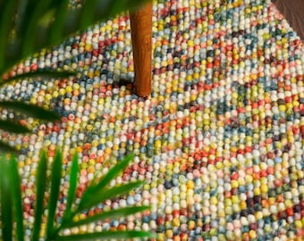 Rainbow Chunky Wool loop rug Hand Knotted, Multi coloured, Soft, Funky Rug, Customization available
