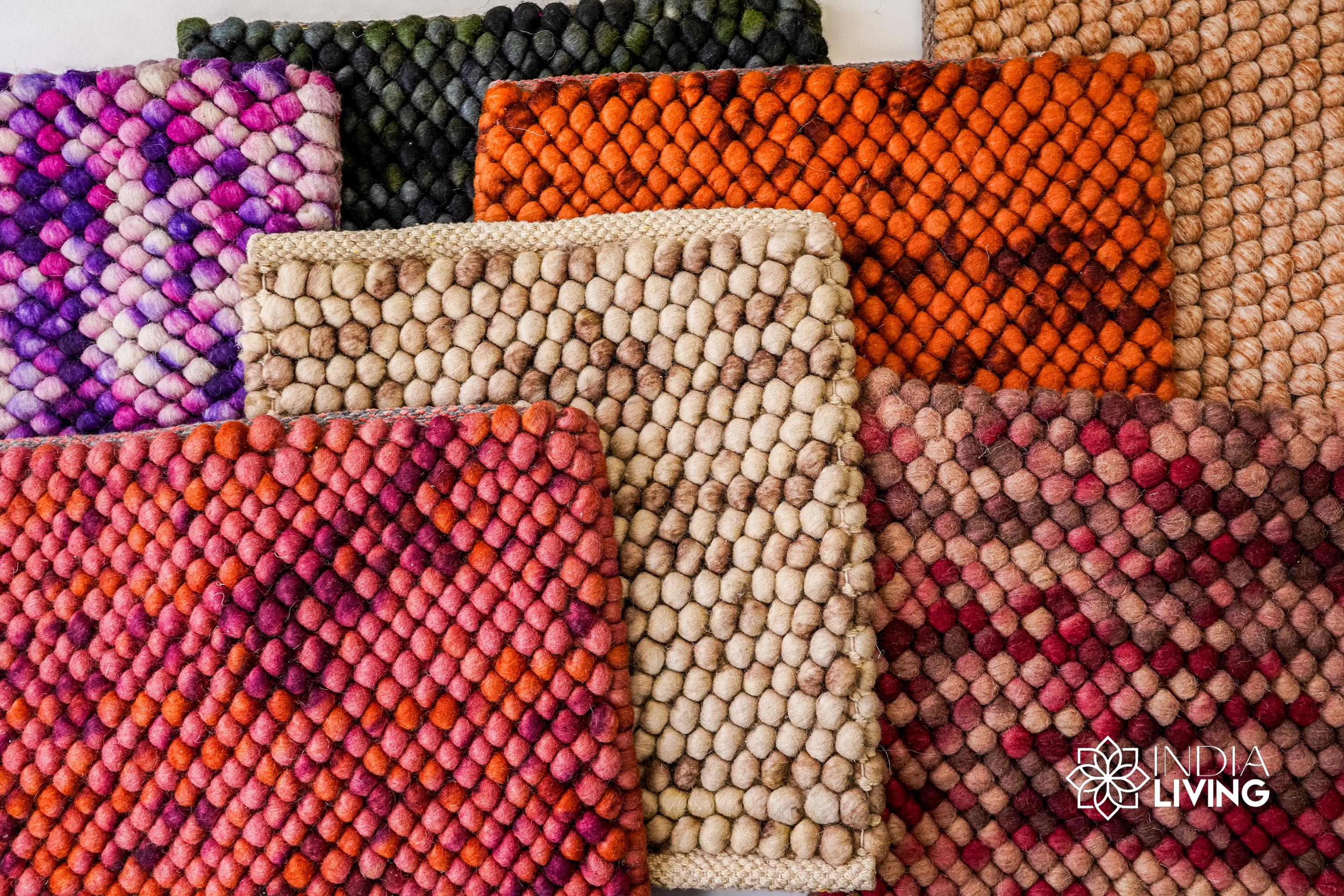 Custom Made Colorful Felted Chunky Wool Rug | Handwoven Thick Pile Carpet, Pet-Friendly Premium Wool Decor