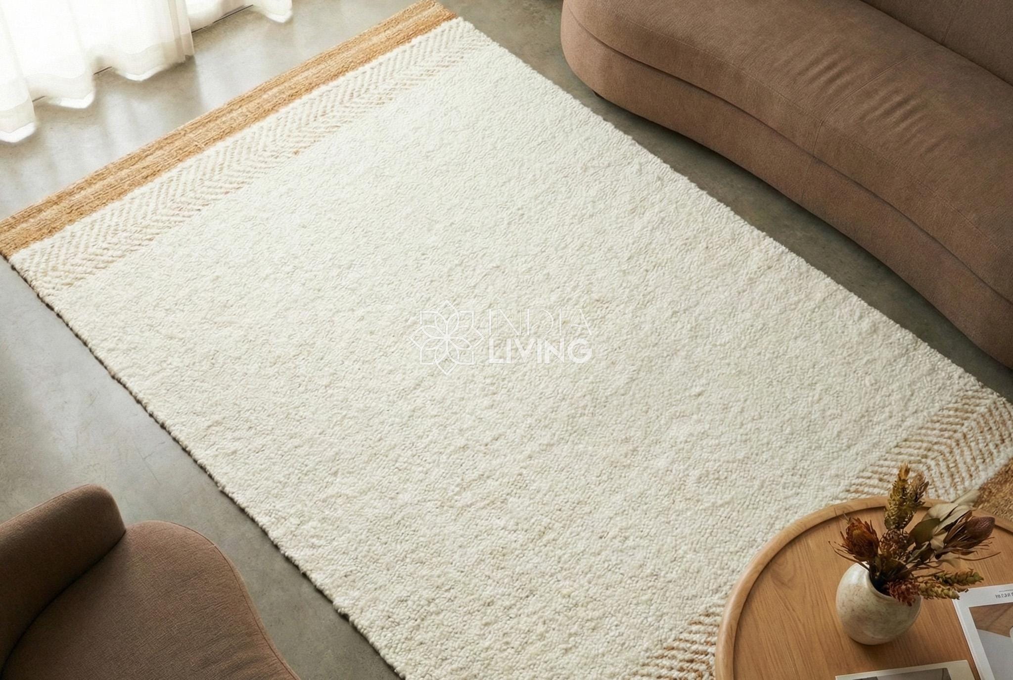 Natural Ivory Textured Wool Rug : Handwoven Neutral Minimalist ...