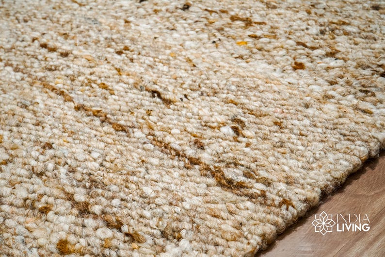 Sandy Texture Rug Natural Beige Blended Textured Wool Rug : Handwoven Neutral Earthy ...