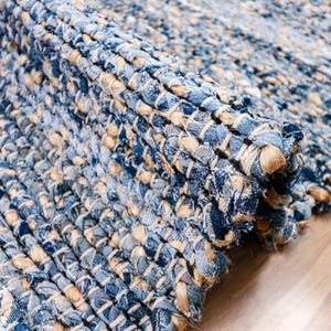 Denim Jute Rag Rug, Handgewebter Recycled Flach gewebter nachhaltiger Boho Dekor Teppich 2x3 4x6