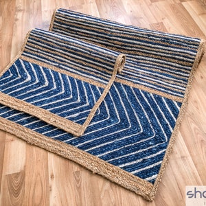 Blue Jute Braided Area Rug - Handcrafted Sustainable Home Decor for Any Room/Eco friendly Rug/Coastal Rug 3X5 4x6 5x8 6x9 8x10 9x12
