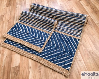 Blue Jute Braided Area Rug - Handcrafted Sustainable Home Decor for Any Room/Eco friendly Rug/Coastal Rug 3X5 4x6 5x8 6x9 8x10 9x12