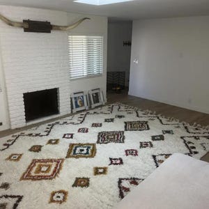 Marokkaans geïnspireerd berberwollen tapijt, boho-decortapijt voor woonkamer en slaapkamer, hoogpolig wollen tapijt voor kameresthetiek, op maat gemaakt afbeelding 9