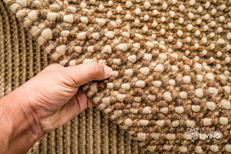 Bumpy Wool Rug Beige White Chunky Looped Wool Rug - Scandinavian Hand Made Fluffy Soft ...